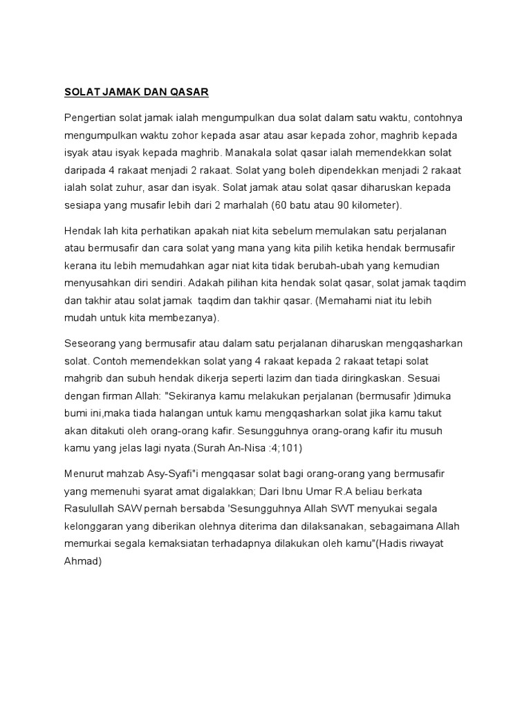 Solat Jamak Dan Qasar Ipgkkb Tugasan Agama