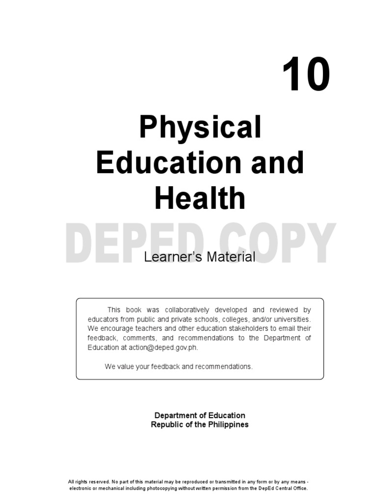 Pe Grade 10 Learning Material Body Mass Index Physical Exercise