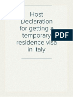 Host Declaration For Getting A Temporary Residence Visa in Italy