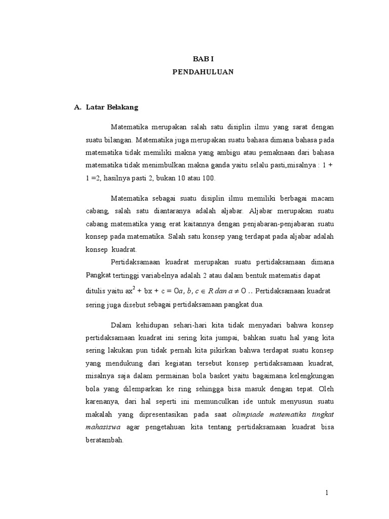 Makalah Pertidaksamaan Kuadrat