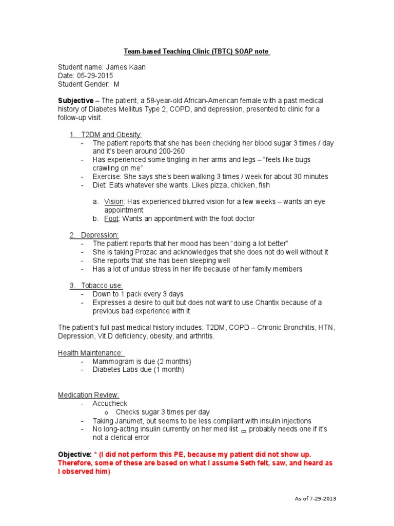 150529 Tbtc Soap Note Diabetes Mellitus Chronic Obstructive