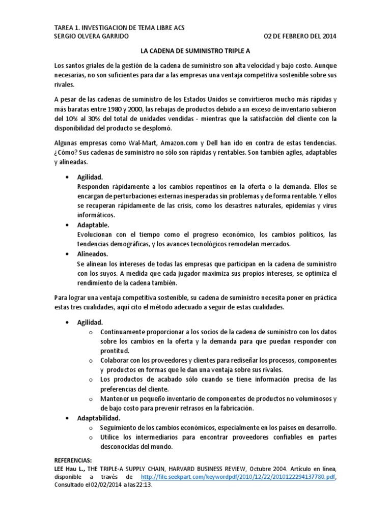 Cadena de Suministro Triple A: Claves y Ejemplos | PDF | Walmart ...