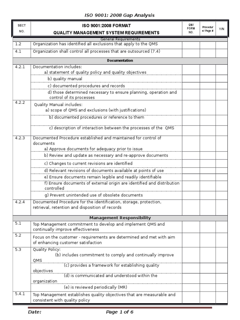 ISO 9001:2008 Gap Analysis Overview | PDF | Iso 9000 | Verification And ...