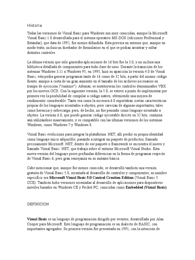 Historia de Visual Basic | PDF | Informática | Programación de computadoras