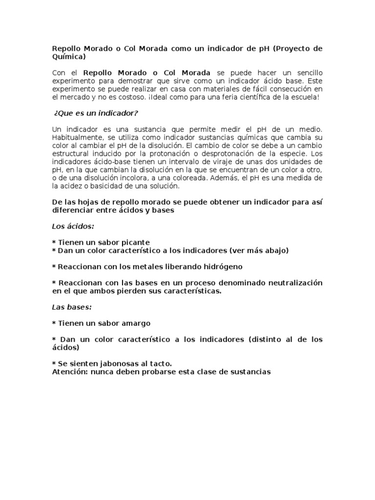 Repollo Morado como Indicador de pH | PDF | Ph | Ácido