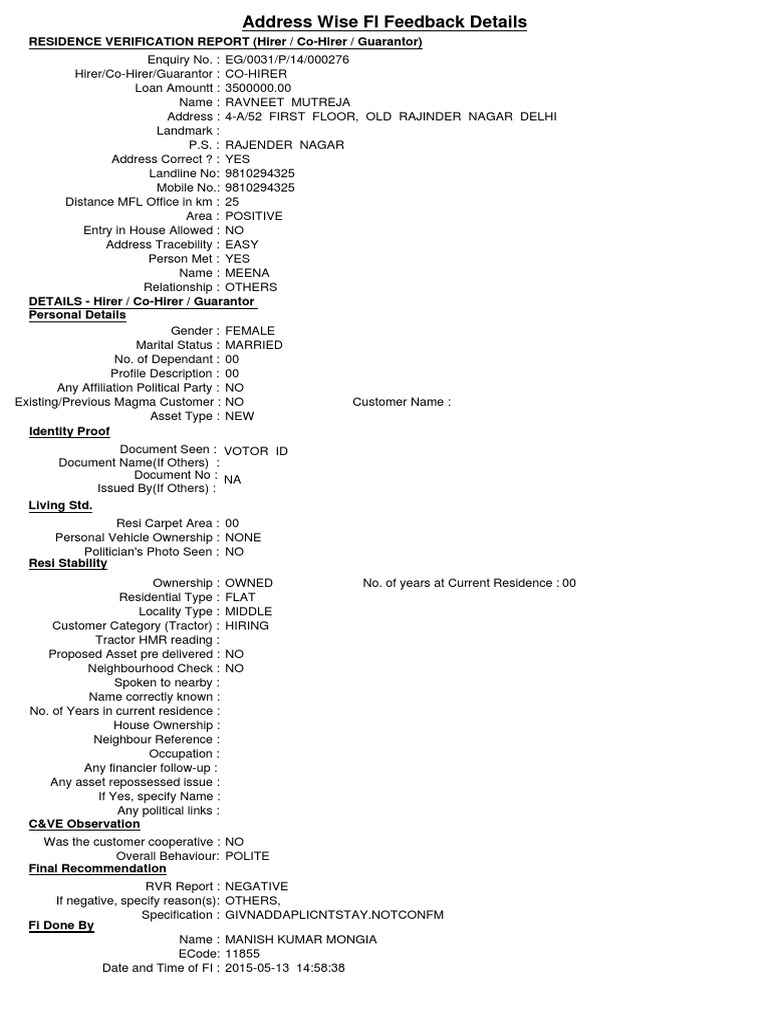Residence Verification Report | PDF | Politics | Social Science