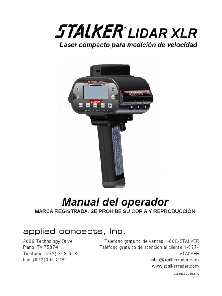011-0138-01 Stalker LIDAR XLR Operator Manual Rev a E-S | Lidar | Radar