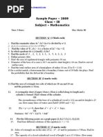 CBSE Class IX Maths Sample Paper 2009 10