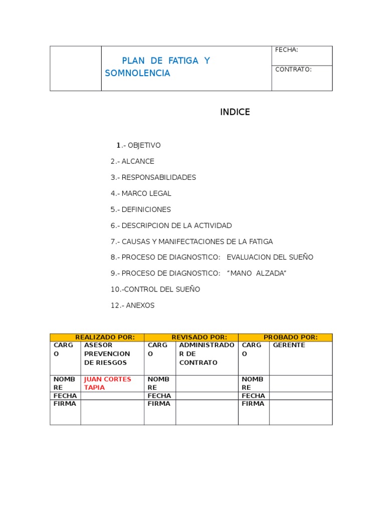 Plan de Fatiga y Somnolencia Laboral | PDF | Dormir | Apnea