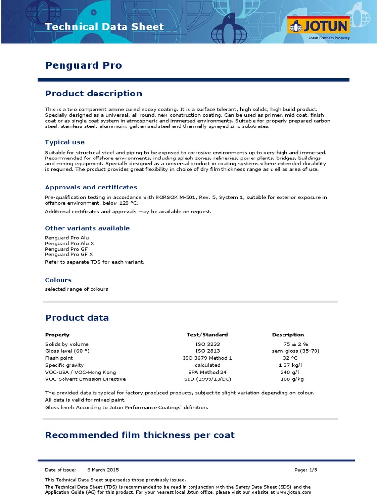 Penguard Pro Technical Data Sheet PDF Epoxy Abrasive