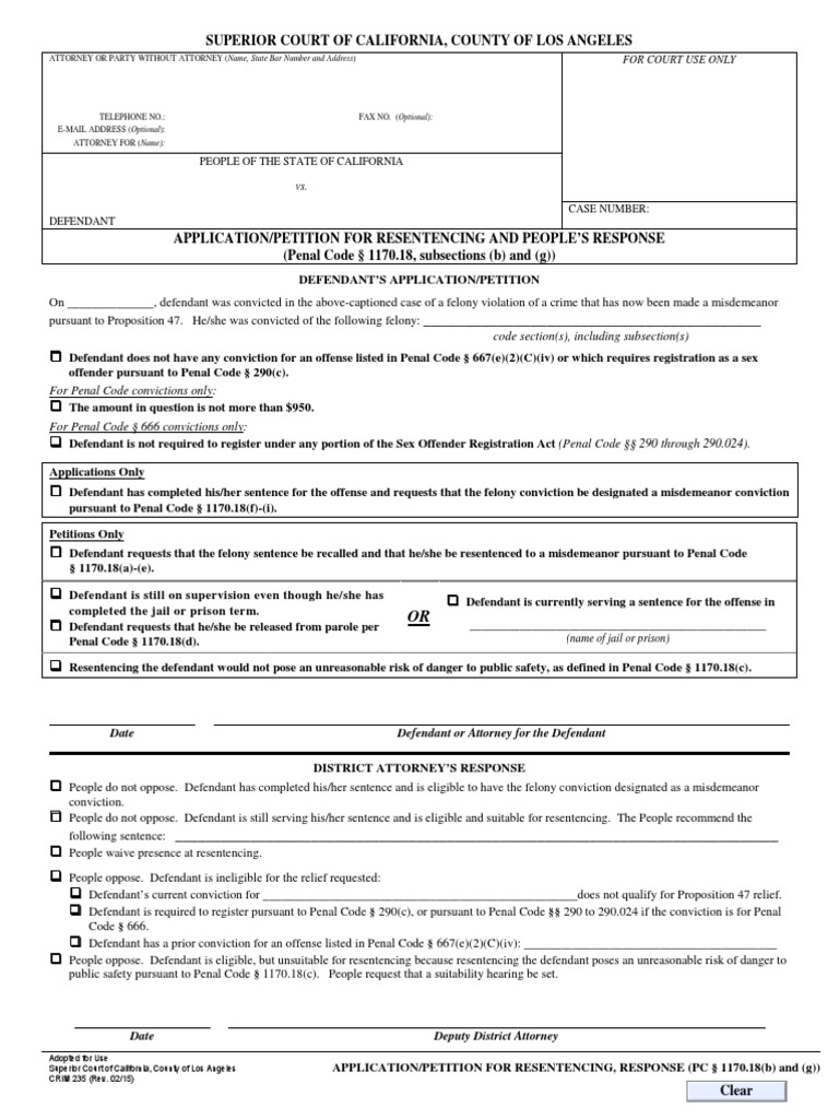 Application for resentencing pdf felony crime violence
