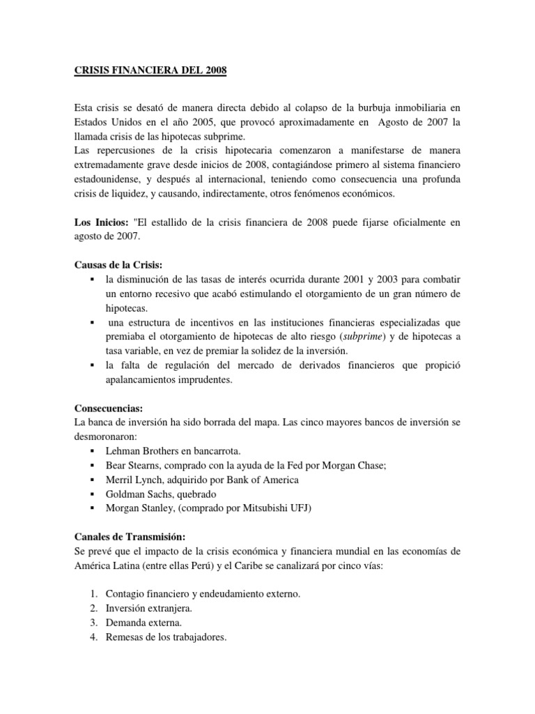 Análisis de la Crisis Financiera de 2008 | PDF | Tipo de cambio ...