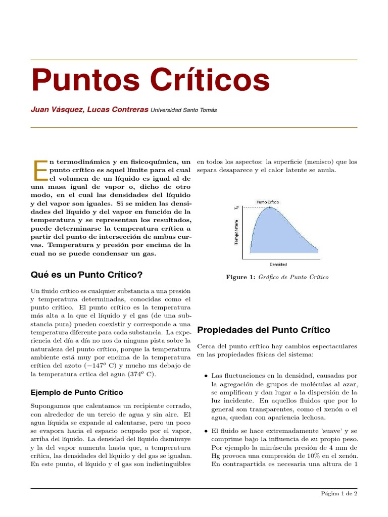 Punto Crítico PDF Fase (materia) Temperatura