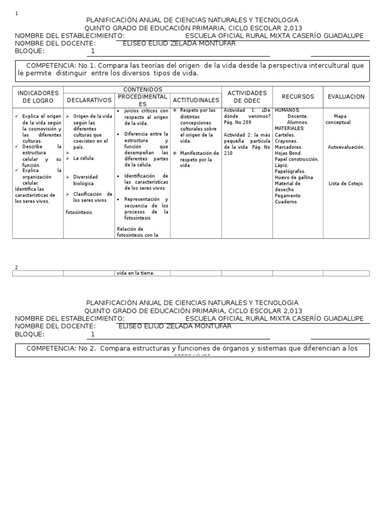 Planificacion Anual de Quinto Grado Primaria (Reparado)