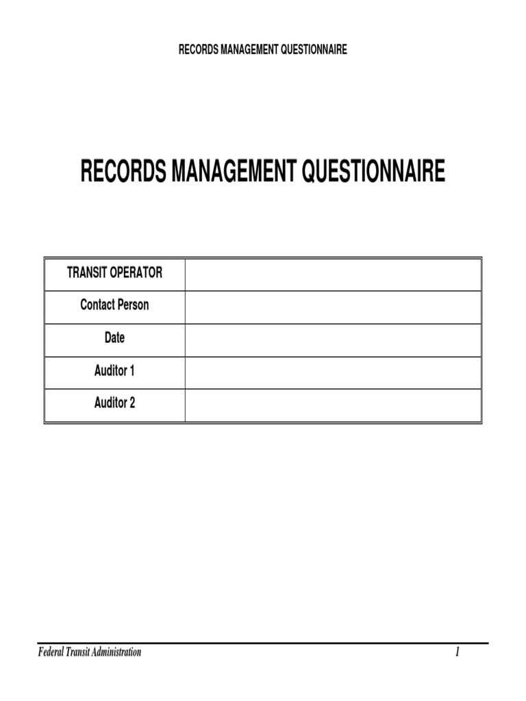 Records Management Questionnaire PDF Drug Test Employment