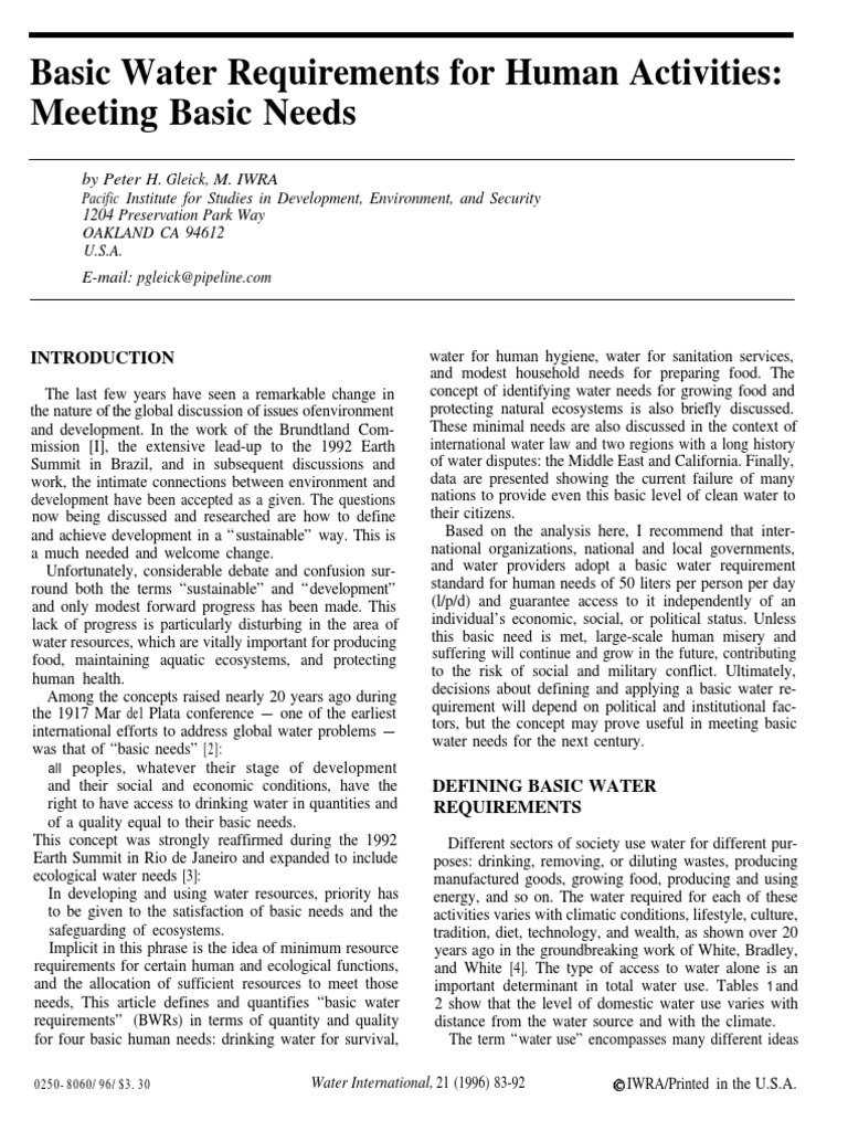 Basic Water Needs for Survival | PDF | Drinking Water | Sanitation