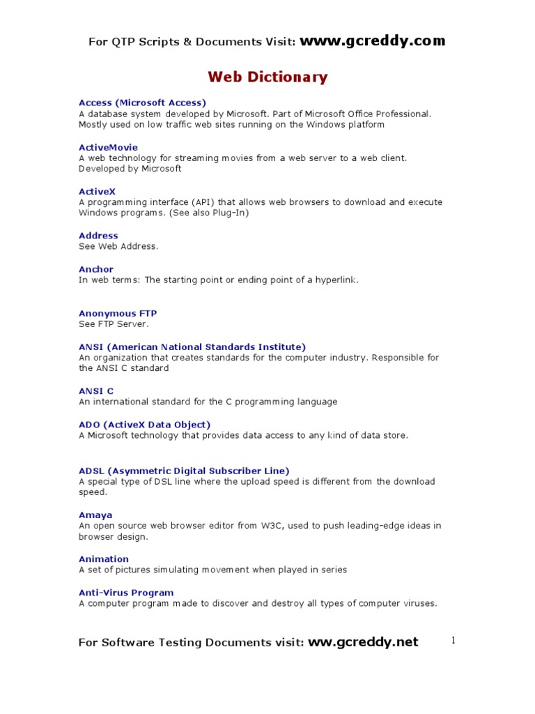  Dictionary For QTP Scripts & Documents Visit PDF Html Xml