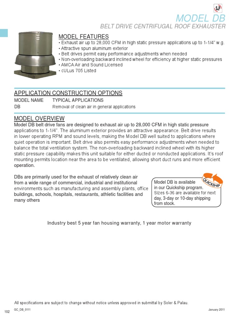 BREIDERT DB Series (Soler Palau Co.) Belt (Mechanical) Mechanical Fan
