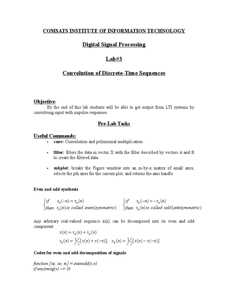Lab No 3 PDF Convolution Digital Signal Processing