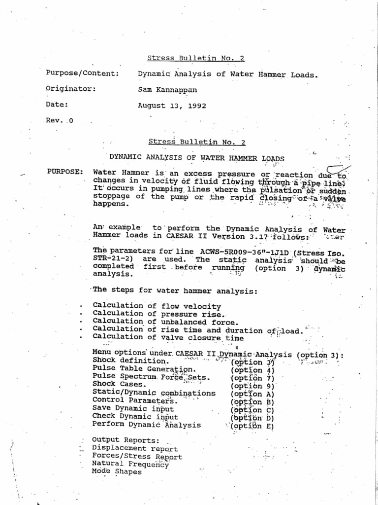 Dynamic Analysis of Water Hammer Loads PDF | PDF