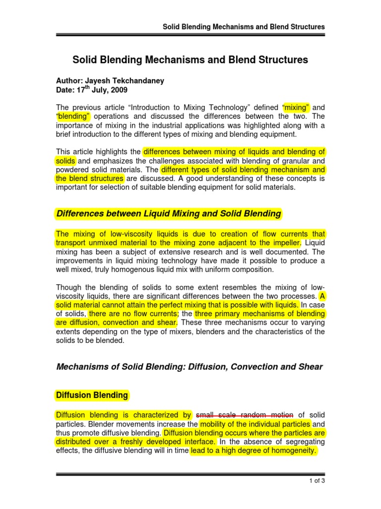 Solid Blending Mechanisms and Blend Structures PDF | PDF | Physical ...
