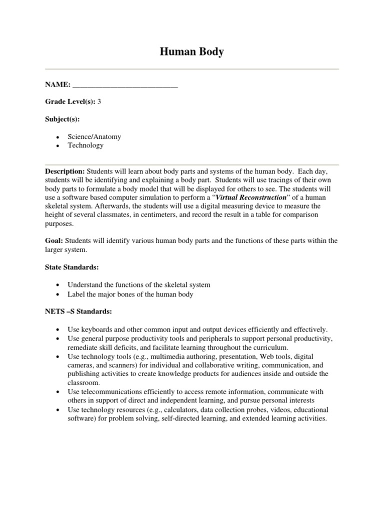 Human Body Systems Learning Activity | PDF | Simulation | Cognition