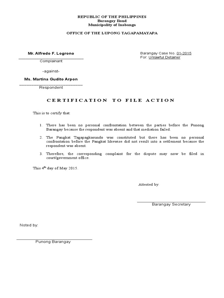 Certificate To File Action Format PDF