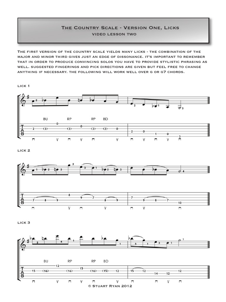 The Country Scale - Version One, Licks: Video Lesson Two | PDF ...