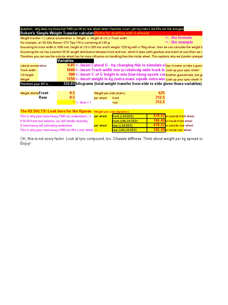 Dynamic Weight Transfer Calculations | PDF | Land Vehicles | Vehicles
