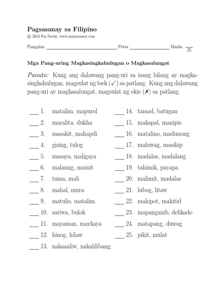 Mga Pang Uring Magkasingkahulugan o Magkasalungat 4