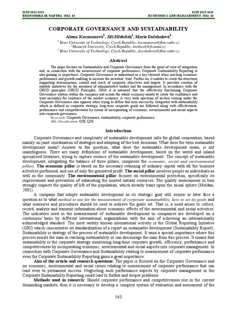 Corporate Governance And Sustainability Pdf Governance Sustainability