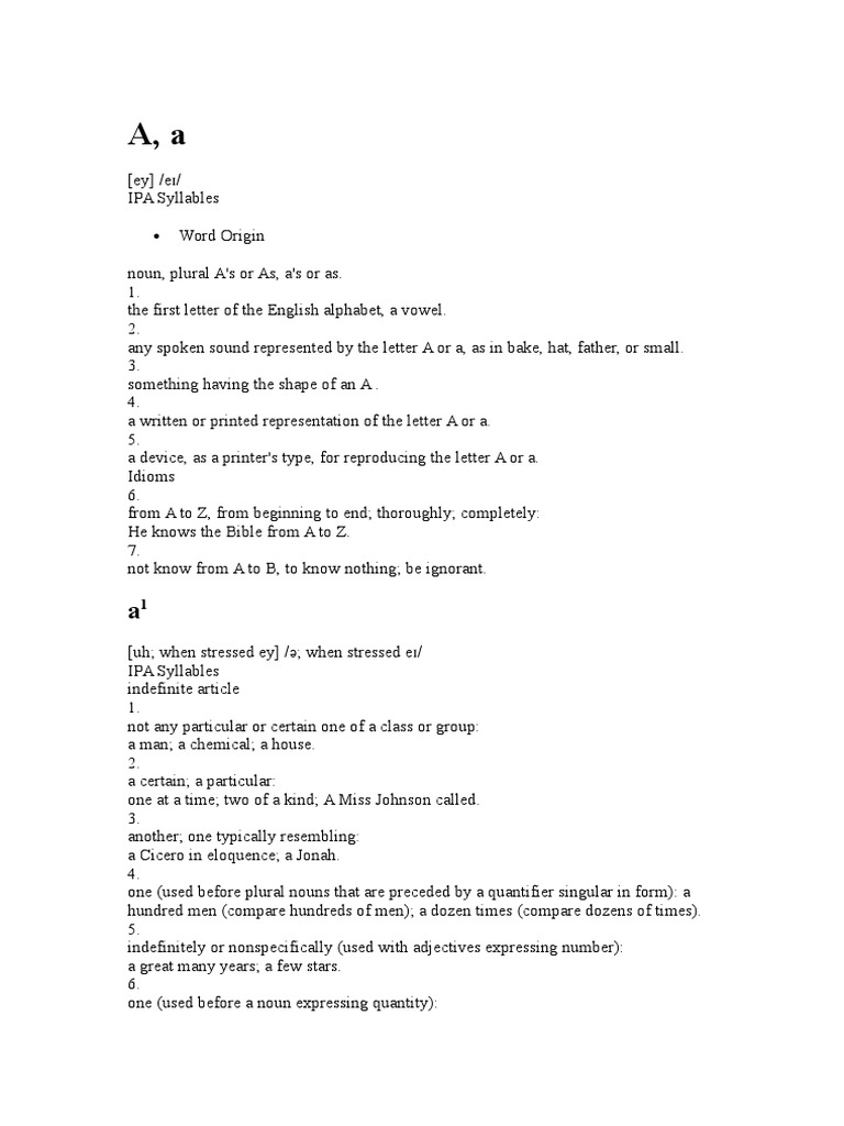Understanding the Letter A in English | PDF | Stress (Linguistics ...