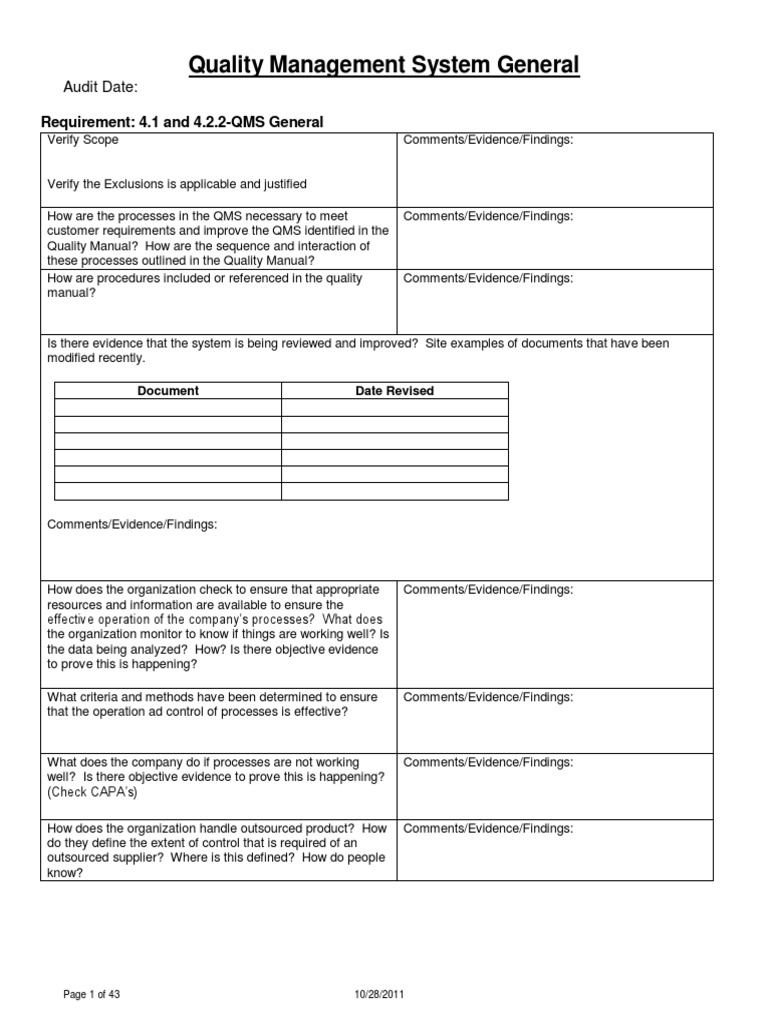 Quality Management System Audit Checklist | PDF | Quality Management ...