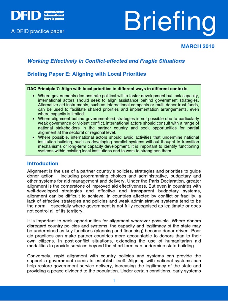 Aligning Aid in Fragile Contexts | PDF | Department For International ...