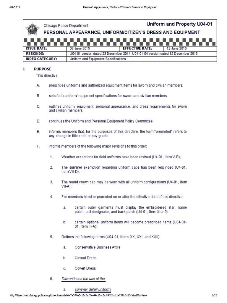 Chicago Police Uniform and Personal Appearance Policy PDF Sweater Shirt