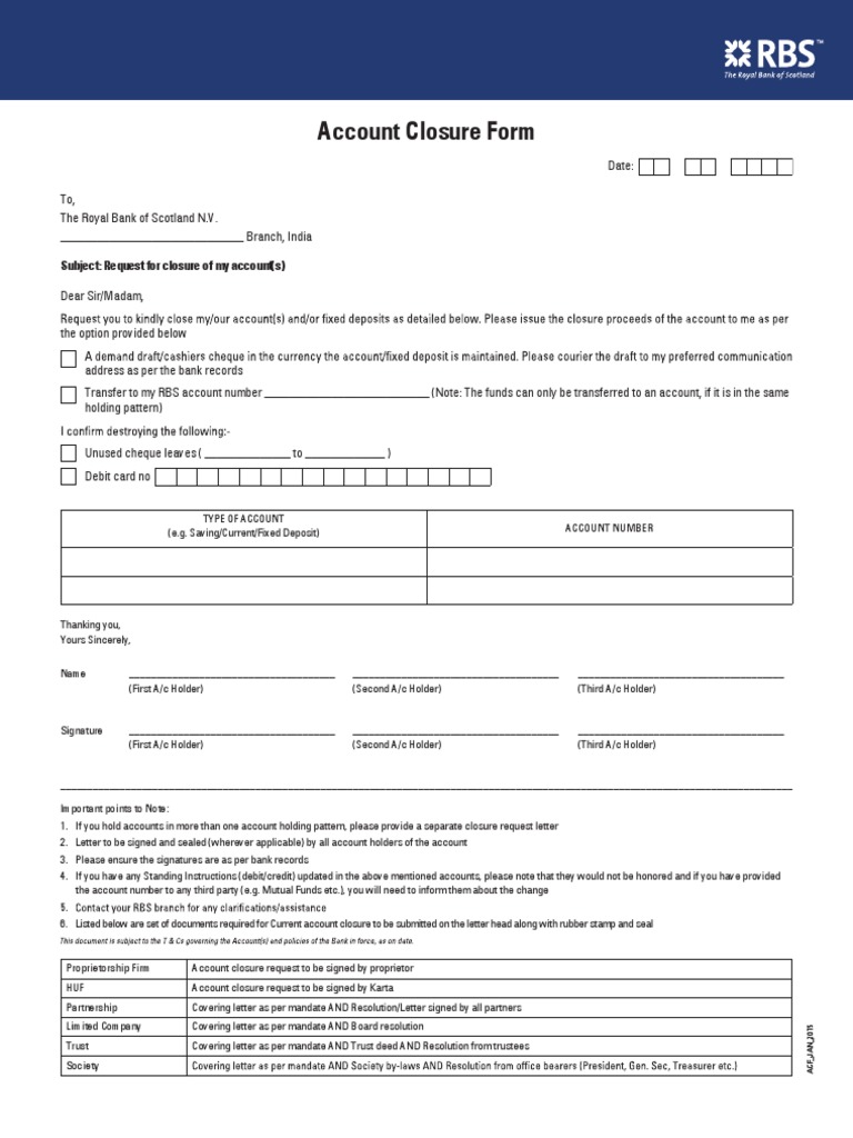 Account Closure Request Form | PDF | Finance & Money Management