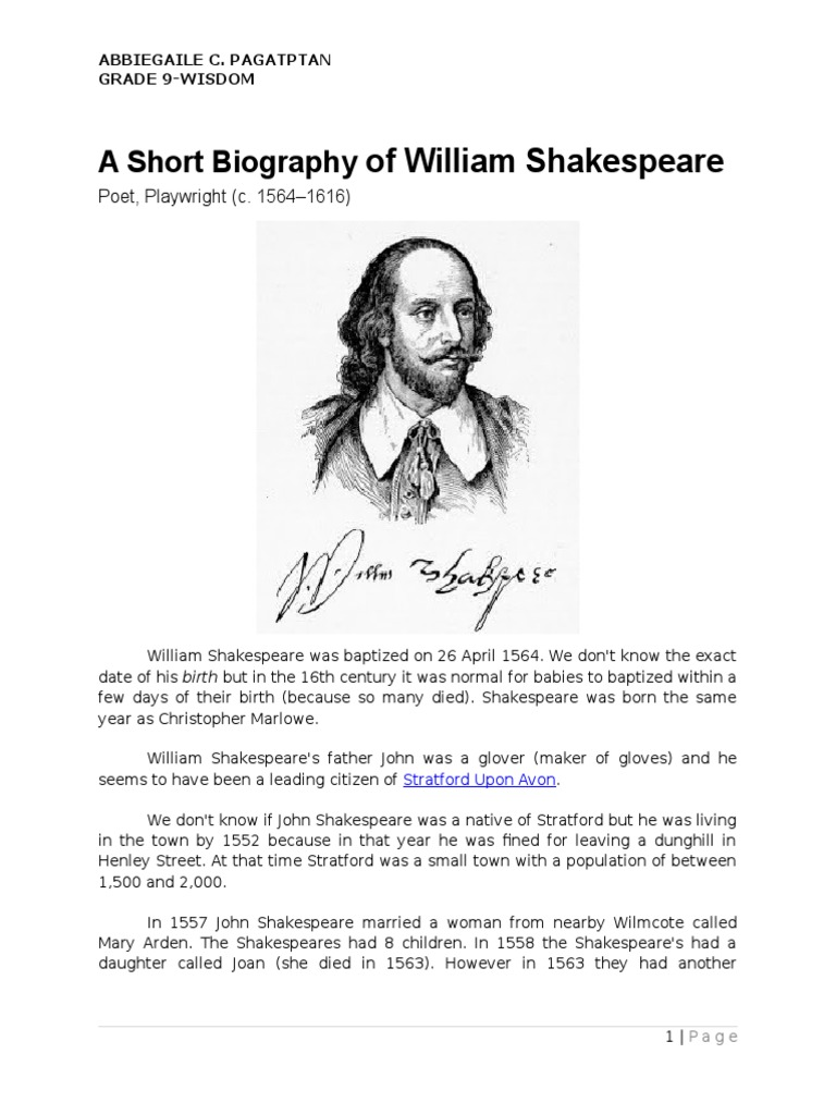 essay short william shakespeare biography