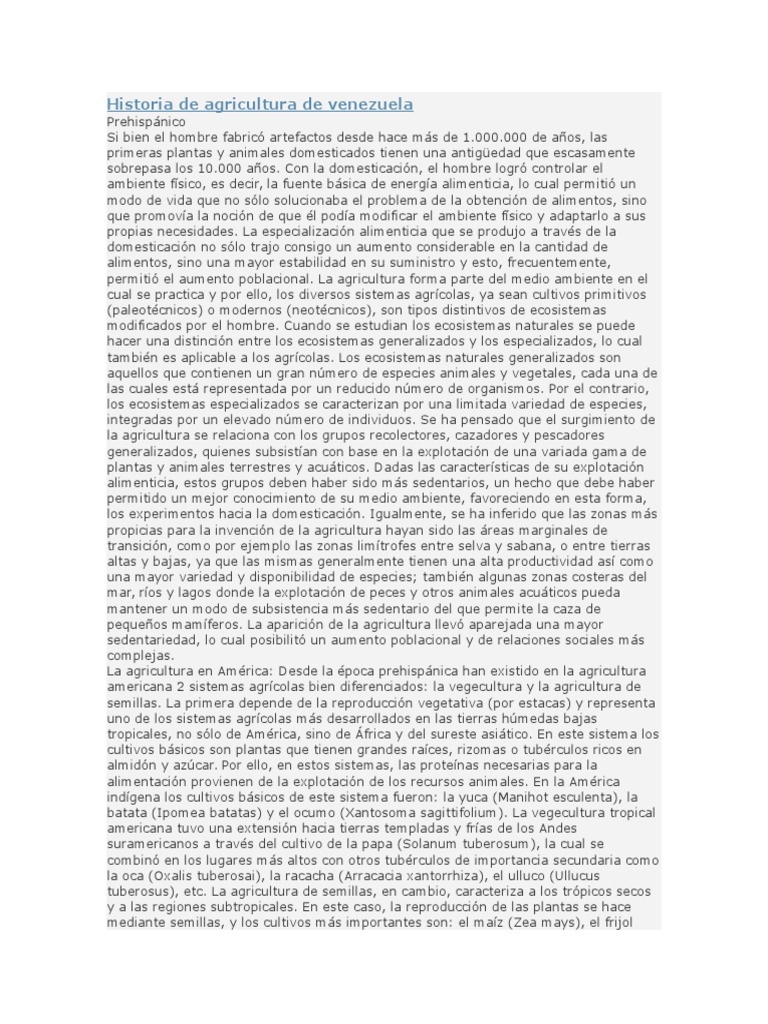 Historia de la Agricultura en Venezuela | PDF | Agricultura | Venezuela