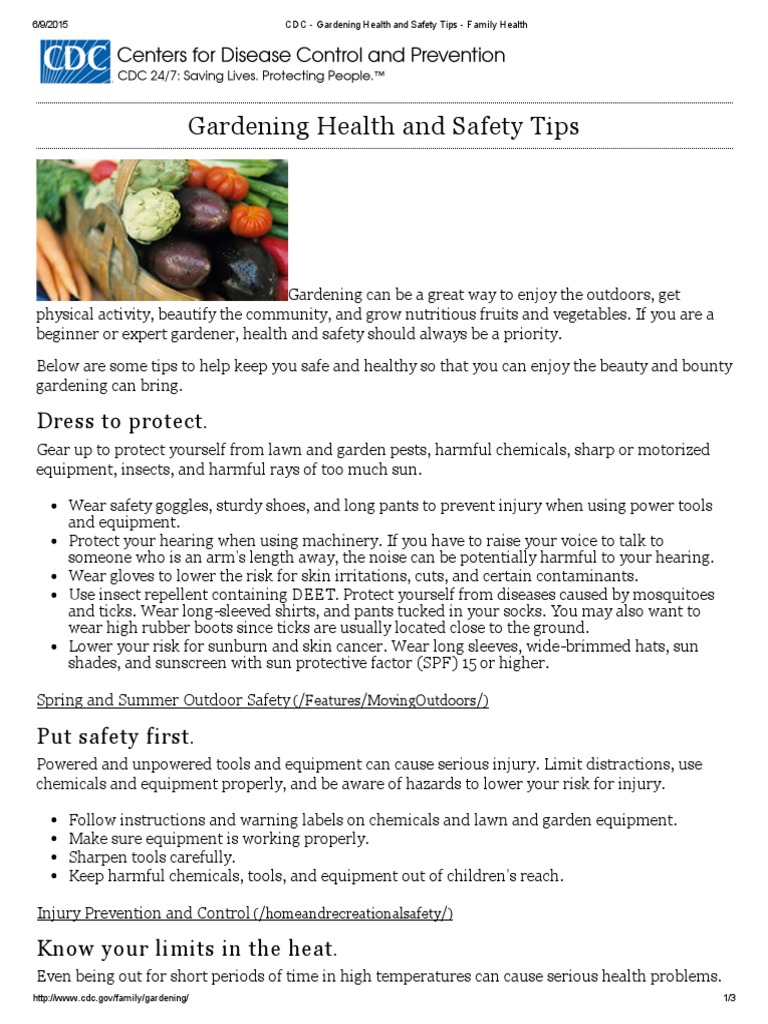 CDC - Gardening Health and Safety Tips - Family Health | PDF | Physical ...