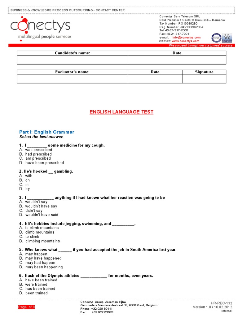 2012-02-10 English Language Test | PDF