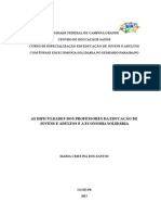 As Dificuldades Dos Professores Da Educação de Jovens E Adultos E a Economia Solidária Maria Cristina Dos Santos