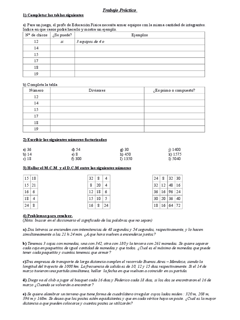 Ejercicios de DCM en Matemáticas | PDF | Deportes y actividades al aire ...