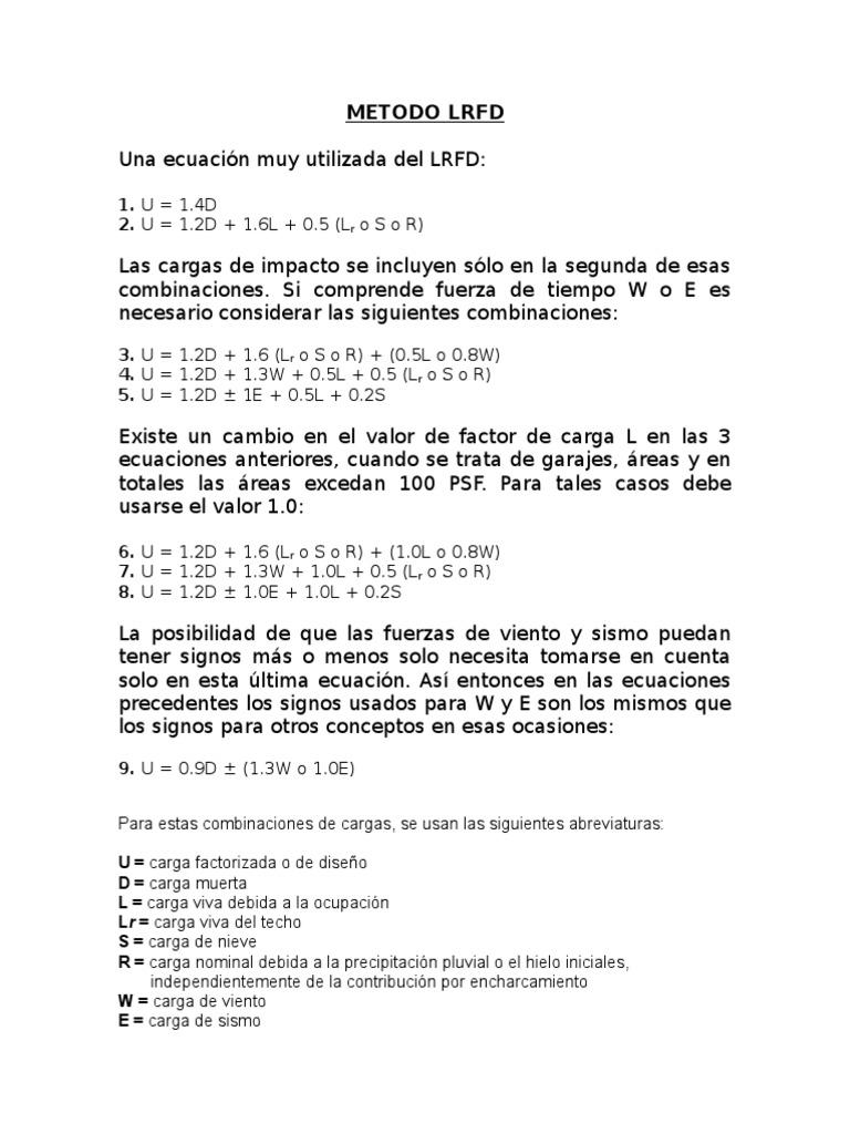 Combinaciones de Carga en LRFD | PDF | Métodos y materiales de ...