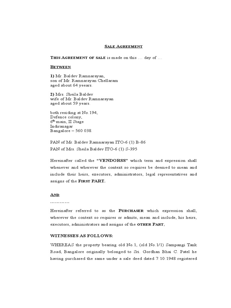 Sale Agreement Format Apartment Ownership