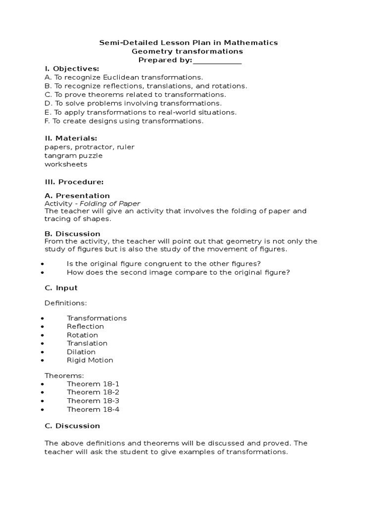 Geometry Transformations Lesson Plan | PDF