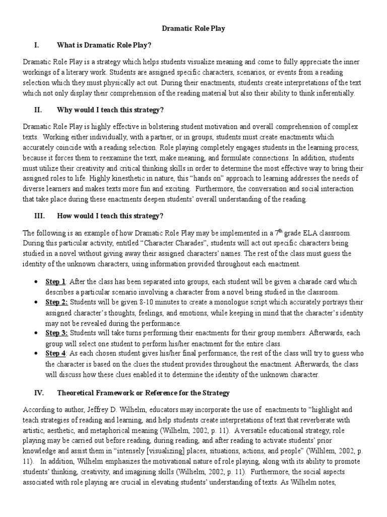Dramatic Role Play Hand Out Pdf Reading Comprehension Reading Process