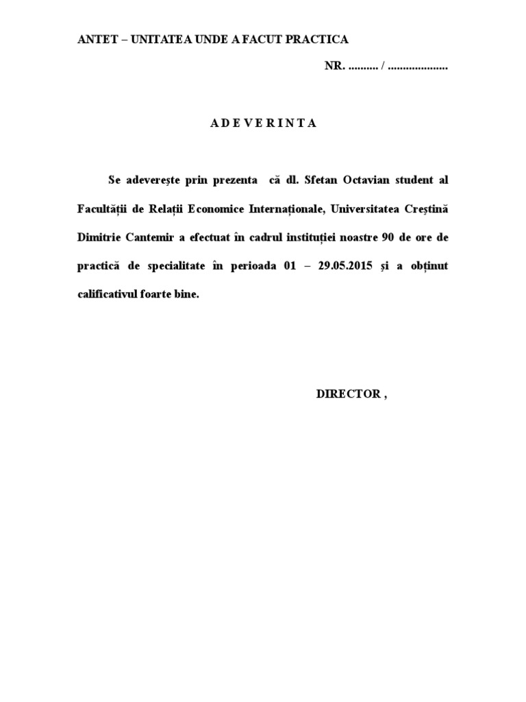 Model Adeverinta Practica | PDF