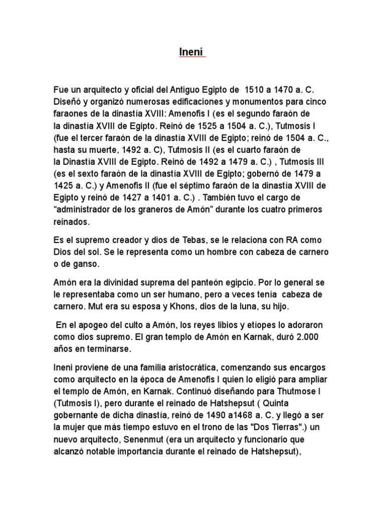 Ineni: Arquitecto del Valle de los Reyes | PDF | Decimoctava dinastía ...