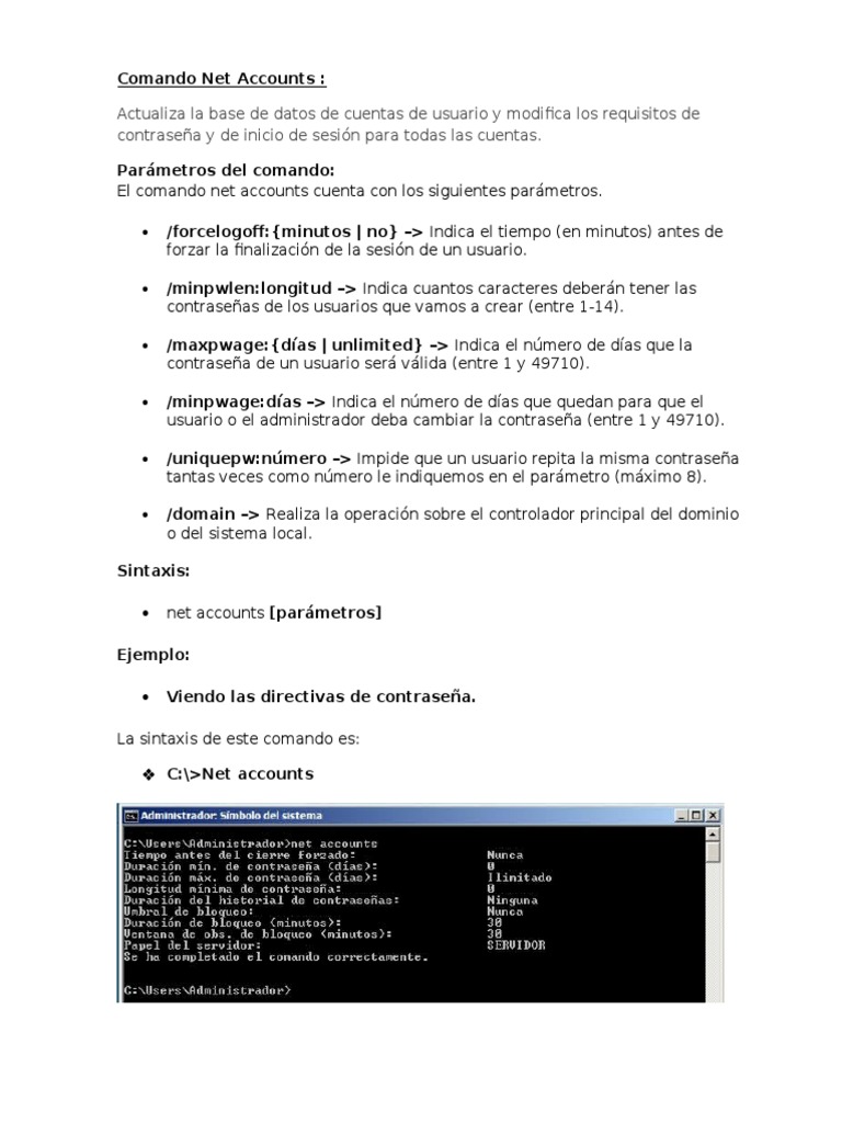 Comando Net Accounts en Windows | PDF | Servidor (Computación ...