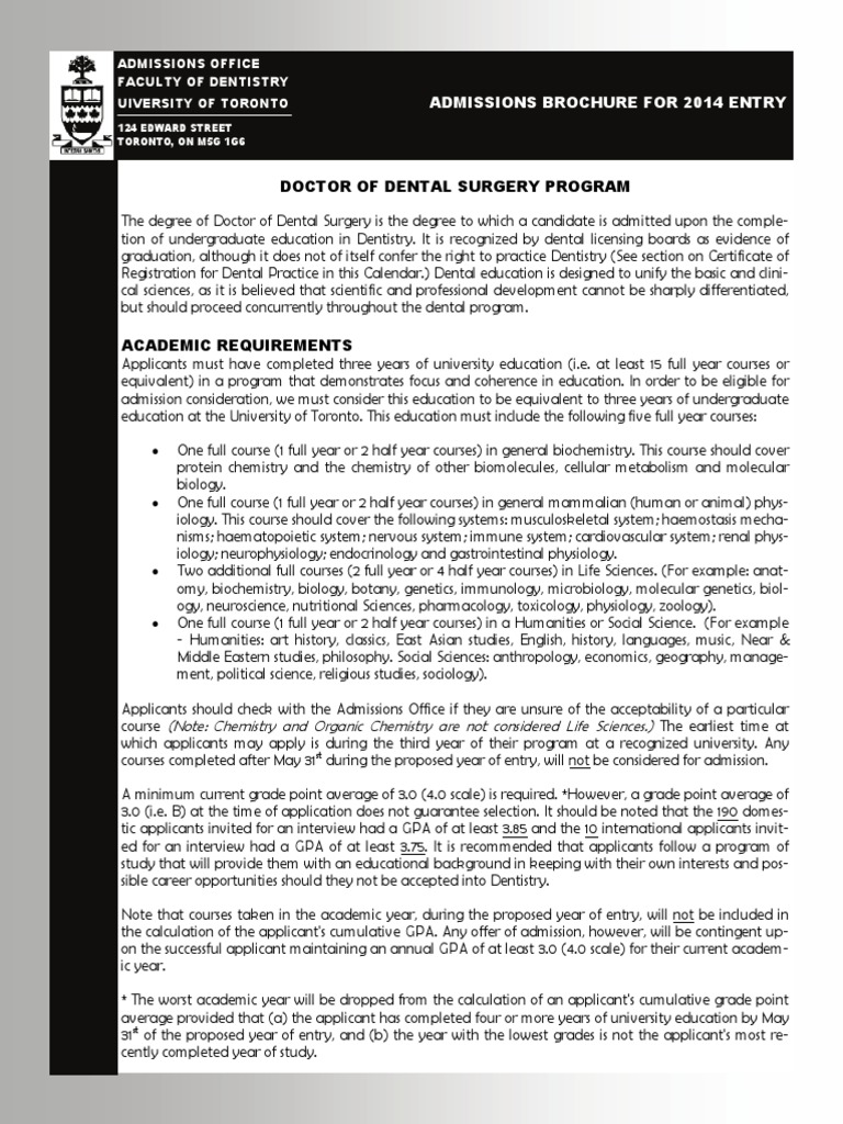Dds Guidelines Uoft Dental Degree Dentistry